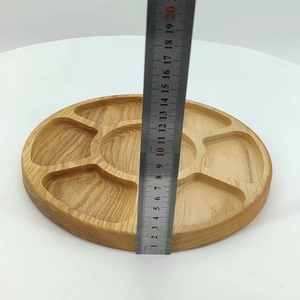 Round Wooden Serving <b>Tray</b> Five Compartment For Snacks Fruit Steak Pizza <b>Dinner</b> Plate Household Use - Product Image 4
