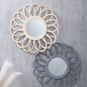 Round Wall <b>Mirror</b> Wicker Frame Decorative <b>Hanging</b> <b>Mirror</b> For Living Room Entryway Home Decoration - Product Image 2