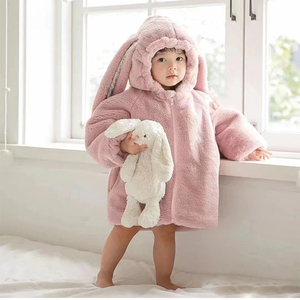 Carino coniglietto orecchio per bambini abbigliamento personalizzato per bambini vestiti invernali con cappuccio cappotto con Zip abiti per bambine all'ingrosso - Product Image 1