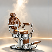 Fauteuil de barbier hydraulique réglable en cuir marron rétro avec cadre chromé poli pour usage commercial en salon