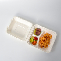 Échantillon gratuit, boîte à lunch jetable biodégradable en bagasse, emballage pour restauration rapide, restauration à emporter, étanche