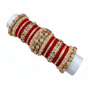 Exquisite Bridal Kundan and Pearl Velvet Bangle <b>Set</b> Elegant Pearl <b>Bracelets</b> for Women for wedding and festive wear - Product Image 2