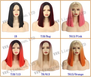 Parrucche Bob Corte Resistenti al Calore con Pizzo, Lisce Bionde Ombre Rosa Arancione Rosso, Capelli Sintetici Ondulati, <span class=keywords><strong>Parrucca</strong></span> Frontale in Pizzo per <span class=keywords><strong>Donna</strong></span> - Product Image 5