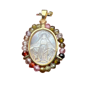 Collier Vierge Marie Sacré en Gros pour Femmes, <span class=keywords><strong>Médaille</strong></span> Ovale, Perles de Zircon, Pendentif Coquille de Nacre, <span class=keywords><strong>Chaîne</strong></span> à Maillons en Alliage, Religieux - Product Image 4