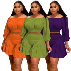 En stock Ensemble deux pièces grande taille Couleur unie Ensemble décontracté court pour femmes grandes tailles - Product Image 3