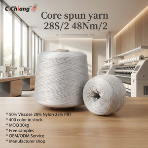 Fil fantaisie mélangé à haute élasticité avec âme colorée, 50% Viscose, 28% Nylon, Cachemire, 22% Filament PBT, 28s/2, Usine textile Chine - Product Image 1