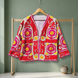 Veste à manches évasées en laine/cachemire brodée style bohème Suzani, très tendance, pour femme, automne-hiver, respirante et finie - Product Image 4