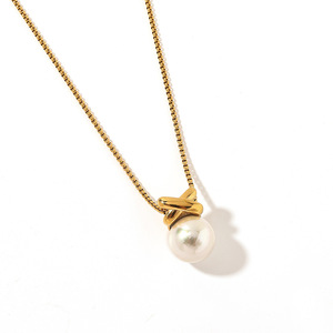 Collar de Perlas de Acero Inoxidable, Color Oro y Plata, Cadena Ajustable, Colgante Redondo, Uso Diario - Product Image 5