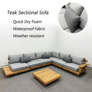 Muebles de Madera de Teca Impermeables para Exteriores de Estilo Europeo Moderno, Sofá Seccional en Forma de L con Mesa de Centro para Patios y Hoteles - Product Image 3