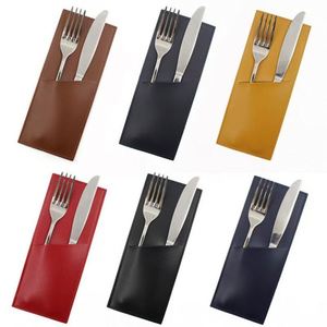 Stocked PU Leather Cutlery Sleeve Elegant Utensil Holders Pouch Bags <b>Portable</b> Knife and Fork Silverware Sleeves for Cafe <b>Bar</b> - Product Image 1