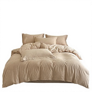 Parure <span class=keywords><strong>de</strong></span> lit <span class=keywords><strong>de</strong></span> luxe 4 pièces en jacquard lavé 100 % coton respirant, gaufré, écologique, 200 fils/cm², avec <span class=keywords><strong>housse</strong></span> <span class=keywords><strong>de</strong></span> <span class=keywords><strong>couette</strong></span>, drap et taies d'oreiller - Product Image 1