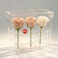Boîte à roses en acrylique SHP pour anniversaire, présentoir transparent à 3 trous pour fleurs préservées, cadeau en gros pour la Saint-Valentin