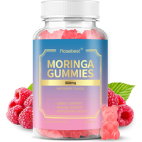 Gomitas de Extracto de Hoja de Moringa Veganas Sin Azúcar con Sabor a Frambuesa de Marca Privada, 800 mg, Suplemento de Apoyo Energético, Inmunitario y Antioxidante