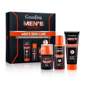 GUANJING Men's skin care organic products facial cleanser anti acne whitening lotion private label skincare set for men