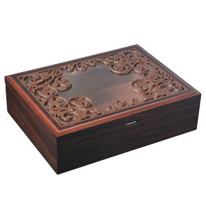 Caja de Regalo de Madera con Tapa de Cristal Mate Grabada de Estilo Chino, Caja de Joyería de Madera, Caja de Colección Reciclable - Product Image 3
