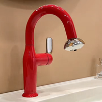 Robinet de lavabo de qualité supérieure, blanc crème, rotatif, avec bec extractible - Buse pivotante rétractable, mélangeur d'eau chaude et froide