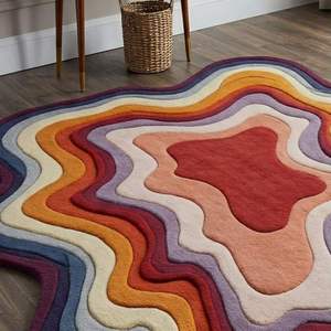 Tapis en laine fait main de forme abstraite irrégulière, tapis moderne coloré tufté à la main pour salon, chambre à coucher, tapis sur mesure Inde - Product Image 4