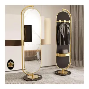 Modern Multifunctional Rotatable Metal Frame Bedroom Floor Standing Dressing Mirror Miroir With Coat Rack Hat Rack Storage