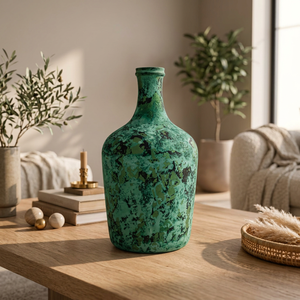 Vase de table moderne en cuivre Harican, pot à fleurs, patine verte, finition texturée, bouteille décorative pour la maison - Product Image 2