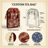 Sac Ita en forme de porte-bonheur, style oriental traditionnel, en tissu de soie avec fenêtre transparente en PVC, sac à bandoulière réglable, porte-accessoires