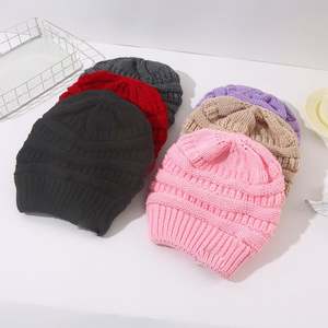 Women's Hat New Winter Acrylic Wave Rib with <strong>Pompon</strong> Cap - Product Image 1