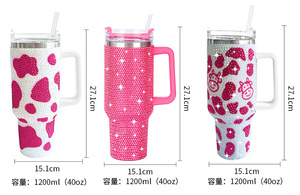 Vaso de 40oz (1200ml) con Asa de Diamantes de Imitación, Tapa Abatible y Popote, Aislamiento al Vacío de Doble Pared, de Acero Inoxidable - Product Image 5