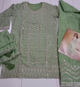 Heavy Chinon con bordado de secuencia Stich Work Sleeves Heavy Premium Chinon con Work Salwar Suit Collection a precio asequible - Product Image 5