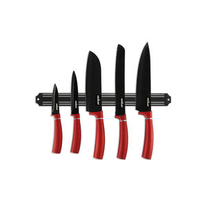 Juego de Cuchillos Excelsa de 6 Piezas, Acero Phoenix, Mango Rojo y Negro, Incluye Soporte Magnético - Product Image 1