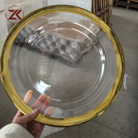 ZKAI Koyal Vente en gros Assiettes de présentation rondes en verre de 13 pouces avec bordure en feuille d'or pour la décoration de mariage, d'hôtel et d'événements