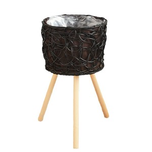 Pot de fleurs tressé avec pieds en bois, support pour plantes d'intérieur, panier en rotin pour plantes vertes, support de sol pour décoration de la maison - Product Image 5