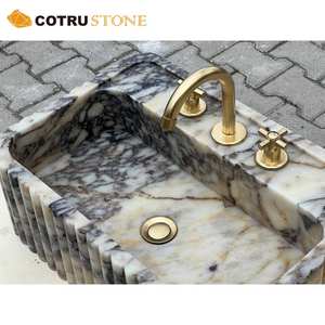 Fregadero de mármol natural Calacatta Viola, lavabo montado en la pared, tocador de baño para Villa Hotel - Product Image 4