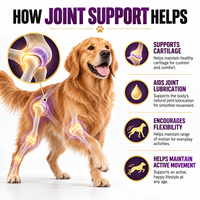 Complément alimentaire professionnel pour chiens, sous forme de bouchées molles, avec collagène de moules vertes et glucosamine pour la flexibilité et le confort des chiots