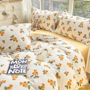 Pretty Colorful Coral Fleece Milk Velvet Thickened <strong>Small</strong> Fresh Four-piece <strong>Double</strong>-sided Warm <strong>Fitted</strong> Flat <strong>Bed</strong> <strong>Sheet</strong> Bedding Set - Product Image 3