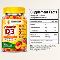 Gummies de Vitamine D3, Gummies de Vitamine D, Marque Privée, Supplément Personnalisé, 5000 UI par Portion, Vente en Gros, Emballage Personnalisé