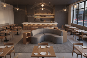 आधुनिक वाणिज्यिक फास्ट फूड बैंक्वेट कपड़े सोफे ठोस लकड़ी रेस्तरां और भोजन के लिए भंडारण कैबिनेट के साथ बैठने वाले बूथ - Product Image 3