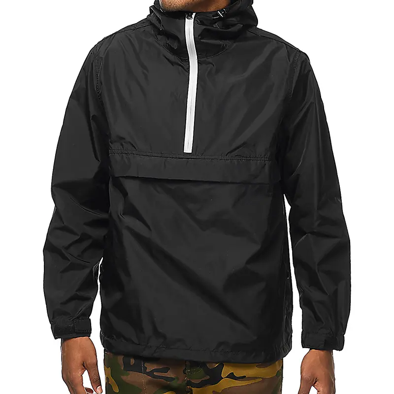 Reflective Tapered Mens Quarter Zip Pullover Custom Men Coaches Jacket Black Anorak Jacket