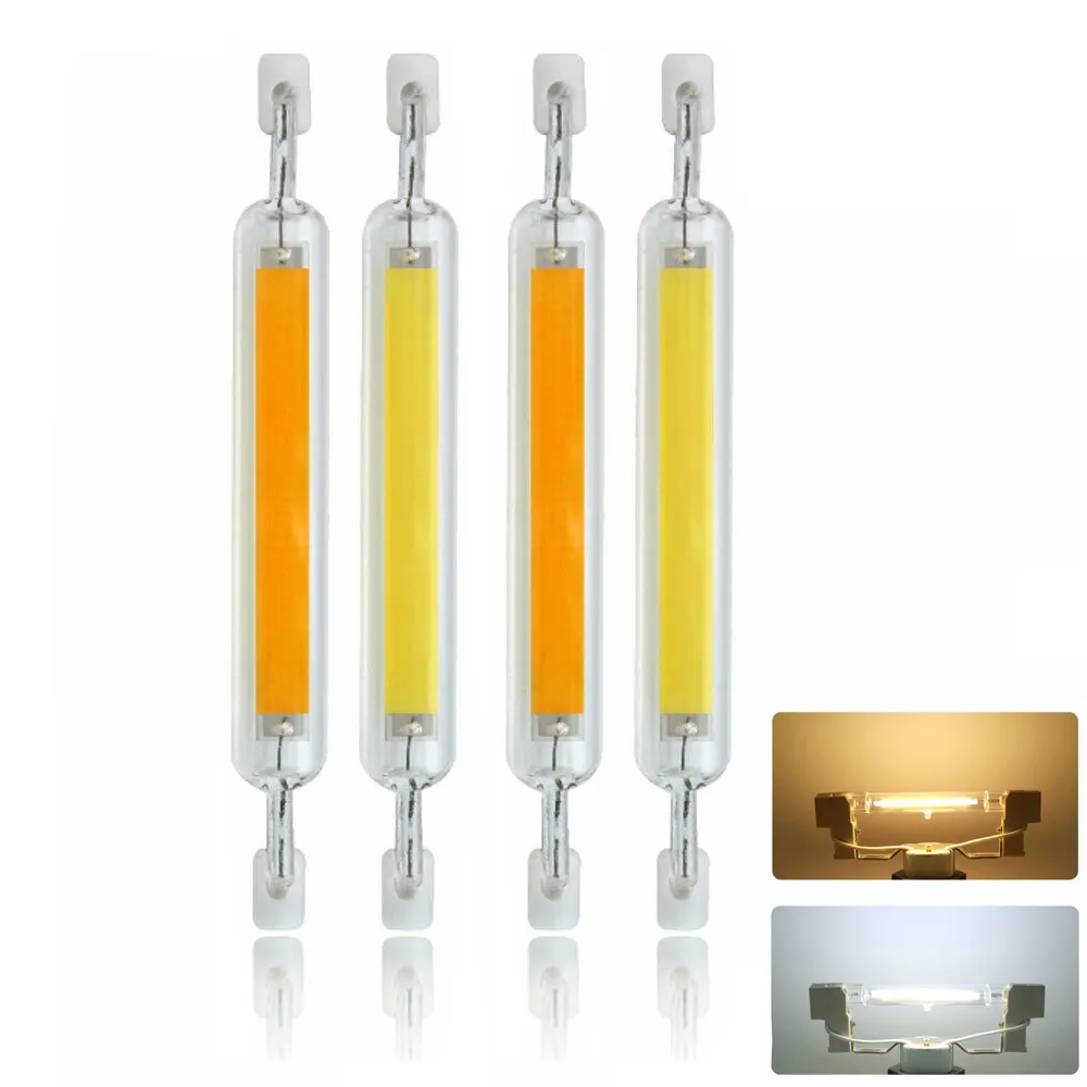 Dimmable R7s LED Glass Tube Light COB Bulbs 10W 118mm Replace 100W Halogen Lamp 1000LM 110V J Type 360 Degrees Glass + Ceramics