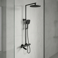 Ensemble de douche mural noir de luxe pour hôtel, avec jets pluie et doux, fonction pause, robinets thermostatiques en laiton et acier inoxydable, garantie 5 ans
