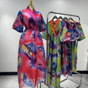 Venta Directa de Fábrica, Vestido Floral de Verano para Mujer, Cintura Ajustada, Cuello <span class=keywords><strong>en</strong></span> V, Algodón, <span class=keywords><strong>Ropa</strong></span> Femenina, Moda Casual, Vestidos de Fiesta - Product Image 2