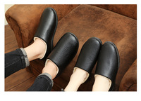 Chaussons d'intérieur pour homme, doublés de fourrure, chauds, bout rond, en cuir PU, imperméables, semelle antidérapante en PVC, chaussons d'hiver.
