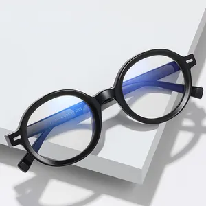 Kacamata komputer anti cahaya biru universal pria dan wanita, kacamata optik retro, kacamata bulat, miopia