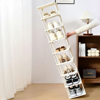 Étagère à chaussures multicouche en plastique PP, pliable, mobile, sans installation requise, pour espaces étroits, idéale pour salle de bain et salon
