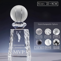 Trophée personnalisé en cristal K9 22x8cm avec socle texturé flamme et dessus amovible pour basketball, volleyball, football