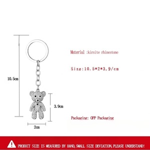 Porte-clés en alliage mignon avec strass en forme d'ours, porte-clés en métal, animal de dessin animé, cadeaux de Noël et d'anniversaire - Product Image 5