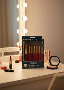 Set di pennelli per trucco 7 pezzi con manico in plastica rossa e pelo sintetico H716 - Product Image 2