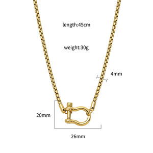 Stainless Steel Square Chain Carabiner Pendant Necklace 18K Gold Plated For Women Daily Wear Gift Jewelry - Product Image 4