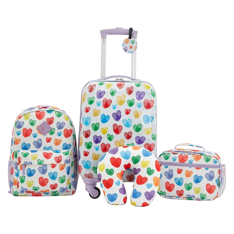 Custom Wholesale Thumbprint Heart Travelers Club Kids' 5 Piece Luggage Travel Set