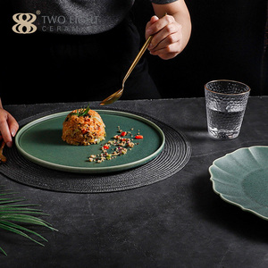 <span class=keywords><strong>Set</strong></span> di <span class=keywords><strong>Piatti</strong></span> in Ceramica Verde Rotonda Smaltata di Dubai, Stoviglie per Ristorante, Servizio di Porcellana - Product Image 2