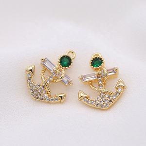 Латунь 14k позолоченное модное ожерелье кулон Лодка Якорь зеленый циркон ювелирные изделия подвески - Product Image 3