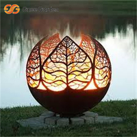 Brasero sphérique d'extérieur autoportant en acier Corten thermolaqué, certifié CE, chauffé au bois, fait main, pour jardin et terrasse